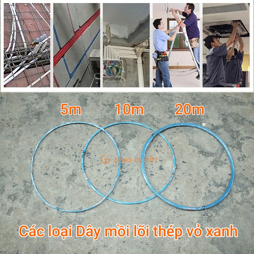 Dây mồi luồn ống lõi thép 1.2ly màu xanh đầu bánh xe
