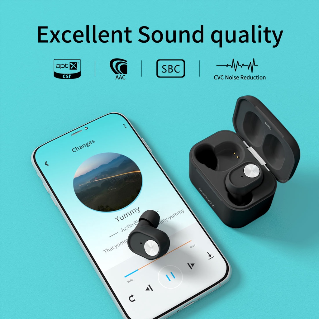 Tai Nghe Nhét Tai Bluetooth Không Dây SoundMAGIC T60BT Có Micro Chống Thấm Nước Màu Trắng Đen