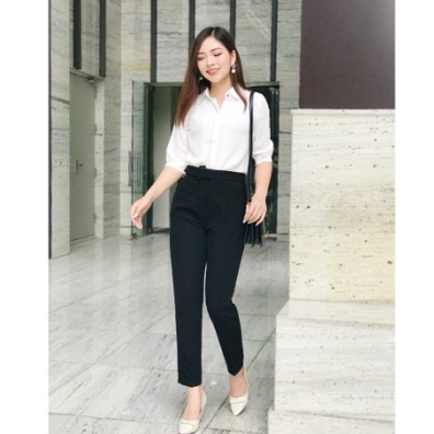 Quần Tây Nữ Dáng Baggy Madela Lưng Cao Ôm Eo Tôn Dáng, Quần Vải Baggy Cạp Cao Phối Đai Phong Cách Công Sở