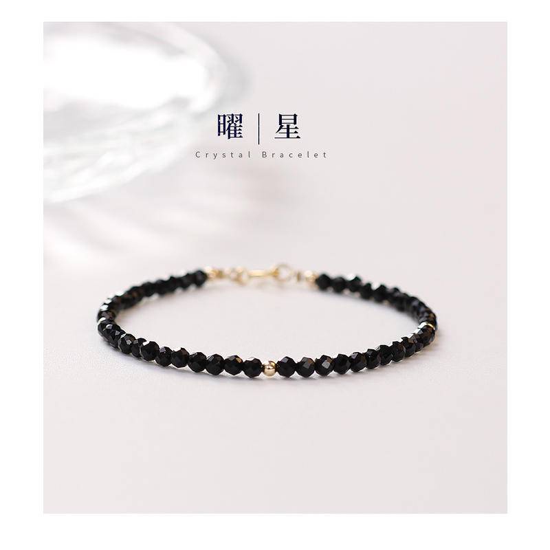 Vòng Đeo Tay Xỏ Hạt Pha Lê Tự Nhiên Màu Đen Siêu Mịn Thời Trang Độc Đáo Đơn Giản Dễ Phối Đồ