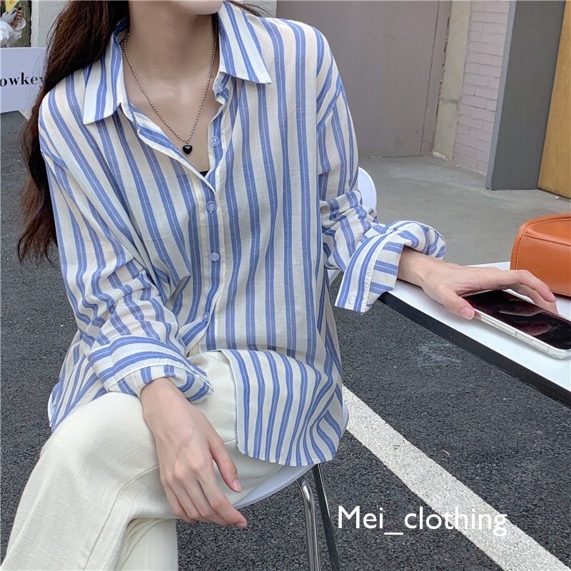 Áo sơmi họa tiết Sọc Vằn Hàn Quốc/ sơ mi nữ kẻ sọc A23