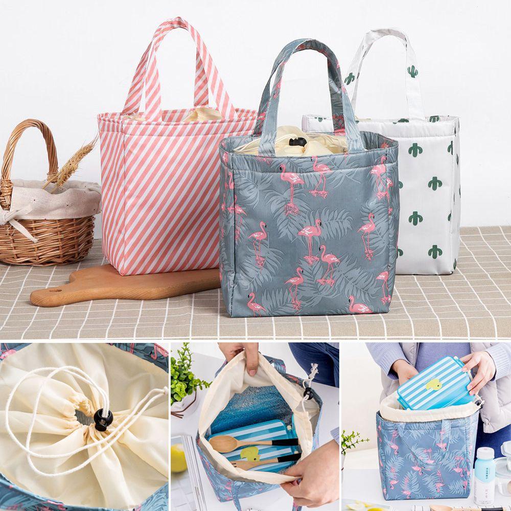 MELODG Túi Giữ Nhiệt Đựng Hộp Cơm Trưa Vải Oxford Chống Thấm Nước Họa Tiết Hồng Hạc Mới