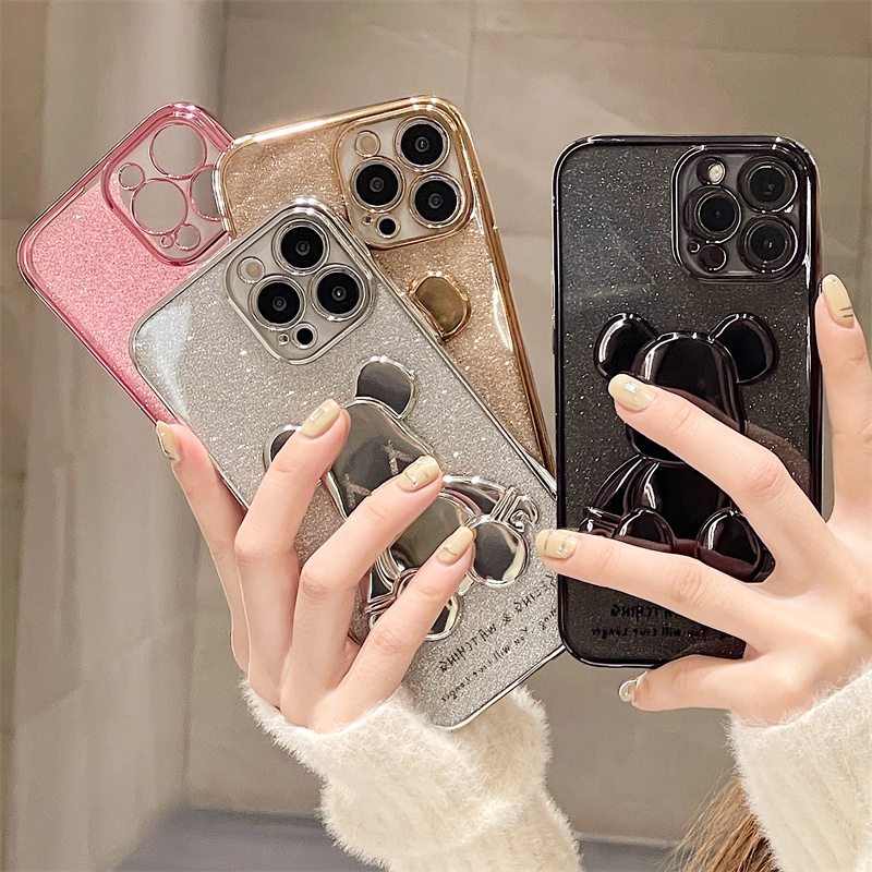 Ốp Điện Thoại Mềm Họa Tiết Gấu 6D Lấp Lánh Cho iPhone 11 12 13 Pro MAX XR XS MAX 7+ 8Plus XX
