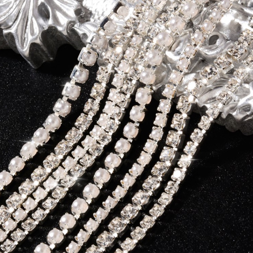 [Hàng mới về] Dây mắt xích đính hạt ngọc trai giả trang trí móng tay 3D DIY dài 25cm