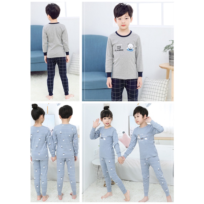 Bộ Đồ Ngủ Cotton Tay Dài 100-160cm Thời Trang Xuân Thu Cho Bé