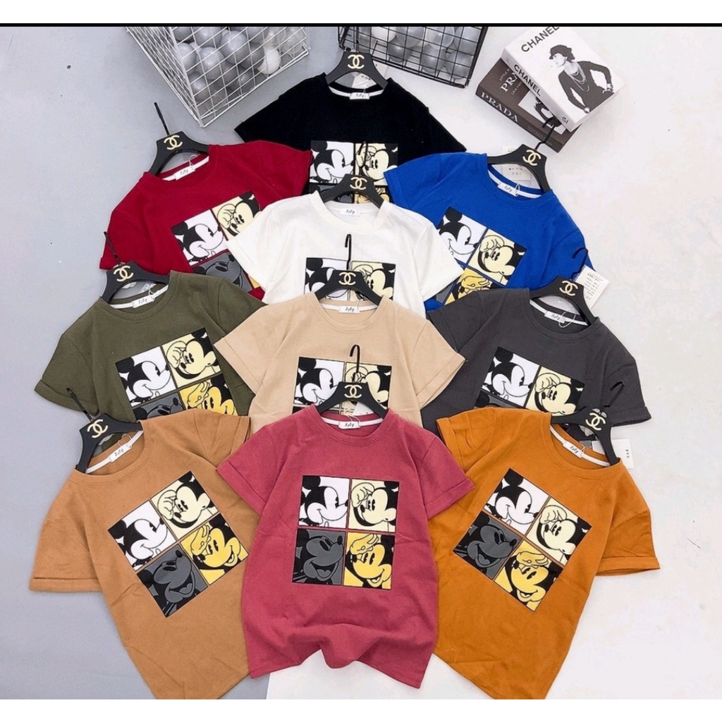 Áo phông nữ chất cotton mềm mịn thấm hút mồ hôi, họa tiết mickey, freesize