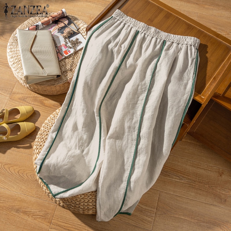 Quần dài ZANZEA lưng thun ống rộng có túi thời trang dành cho nữ
