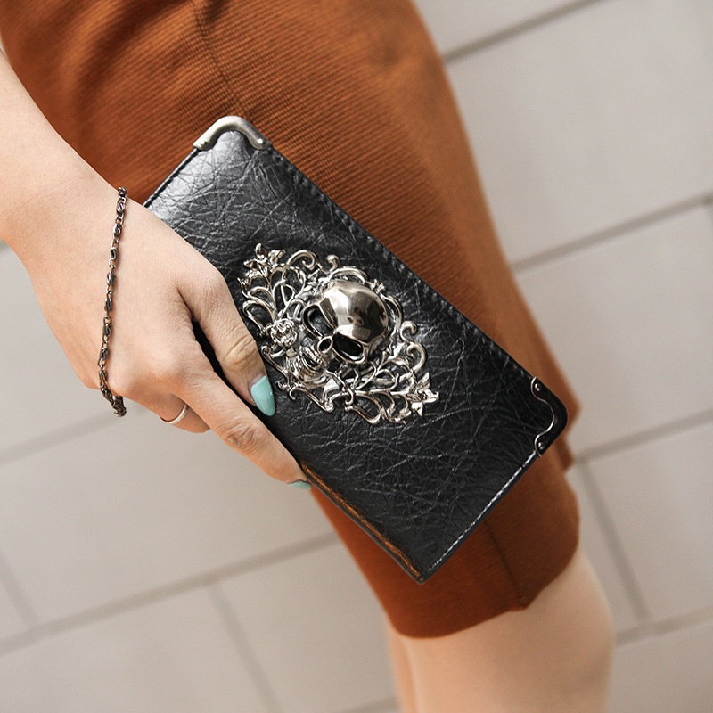 Ví Da PU Dài Chuwanglin Hình Đầu Lâu Cho Nữ