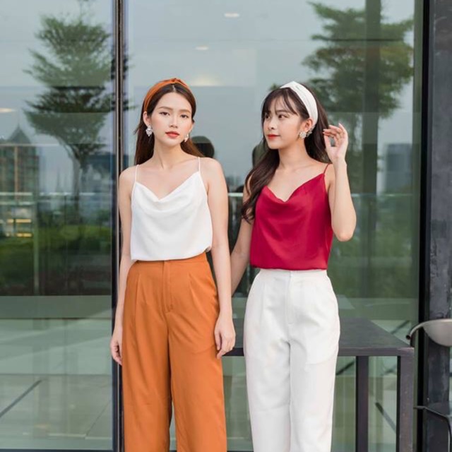 Áo dây cổ đổ phi lụa thời trang