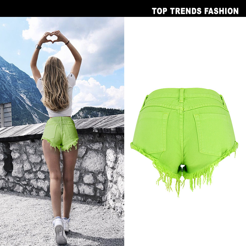 DUNEA Quần đùi denim lưng thấp không co giãn thiết kế viền cuộn gợi cảm cho nữ