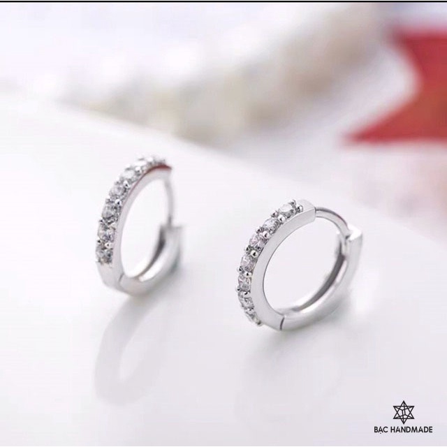 Khuyên tai nữ Bạc Handmade.Bông tai nữ bấm tròn lấp lánh bạc nguyên chất-Bạc Handmade