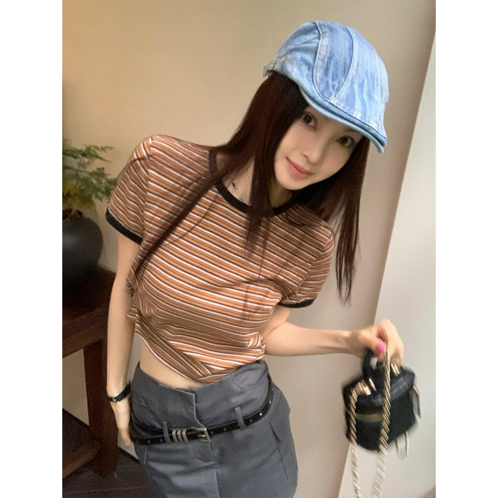 Áo Thun Nữ Cổ Tròn Ngắn Tay Kẻ Sọc Phong Cách Mới Mùa Hè 63099