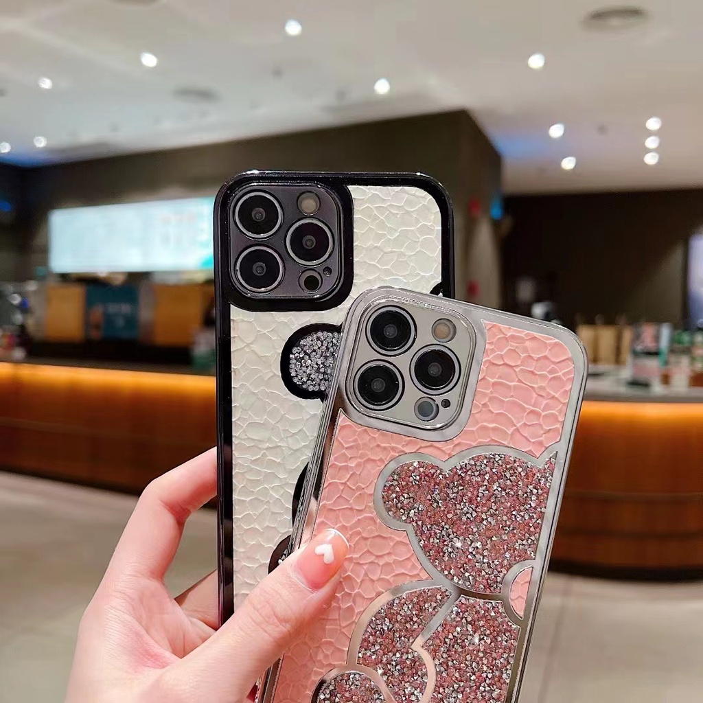 Ốp iphone 11 Ốp Điện Thoại Hình Gấu Đính Kim Cương Cho iPhone 13 Pro Max 12 11 Pro Max XR 7 8 PLUS