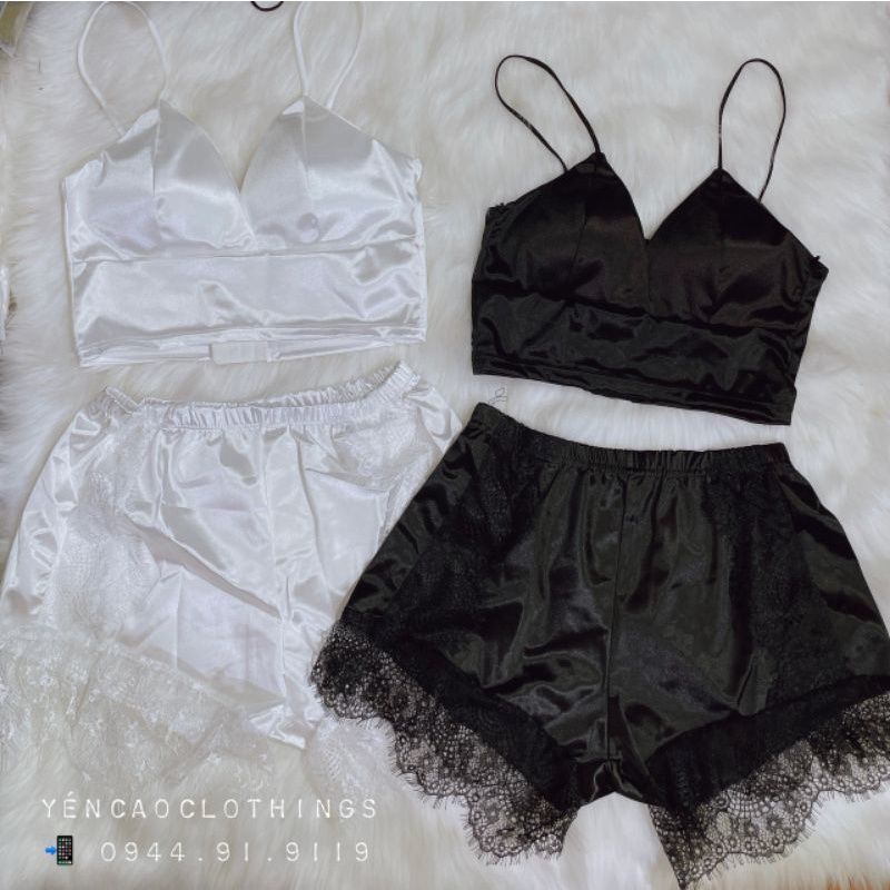 Sét lụa áo 2 dây+quần chân ren hàng QC