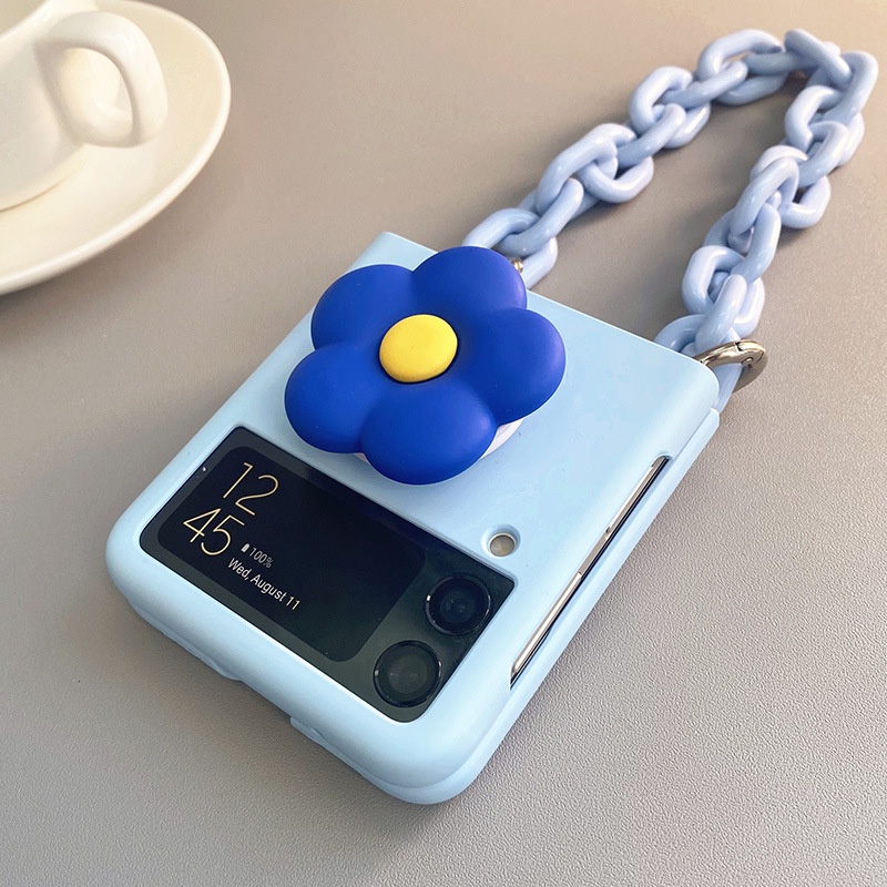 Ốp Điện Thoại Nắp Gập Mặt Nhám Kèm Dây Đeo Tay Hình Bông Hoa DIY Cho Samsung Galaxy Z Flip 4 3 2 1 Flip3 Flip4