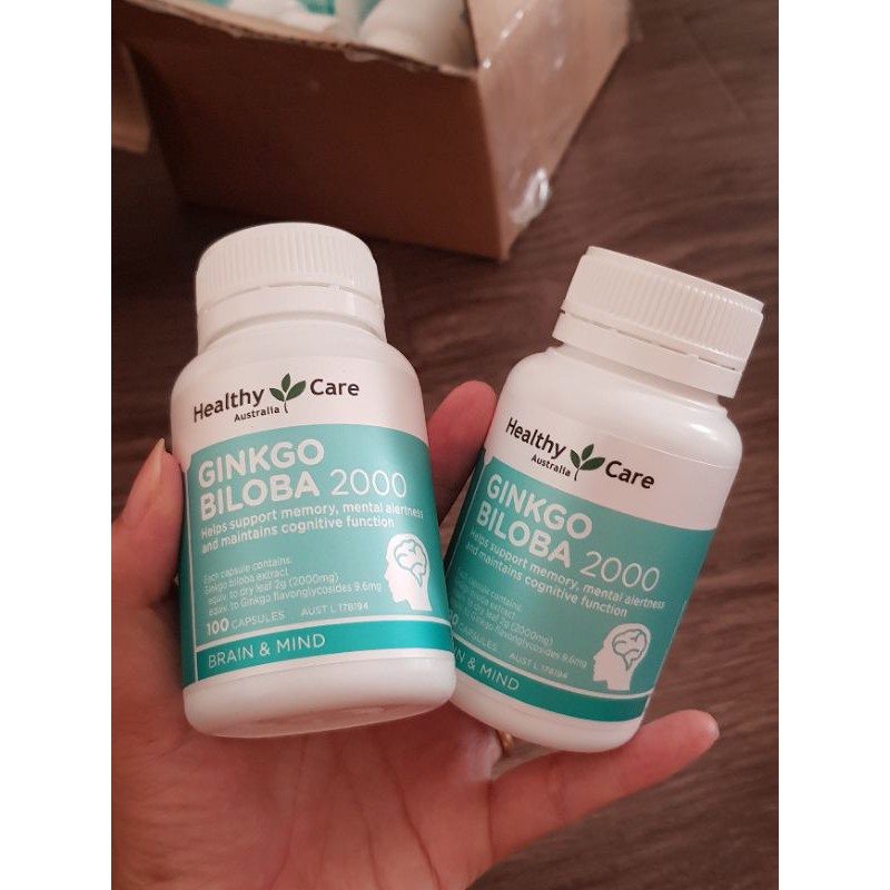 Viên uống bổ não Ginkgo Biloba 2000 Healthy Care 100v