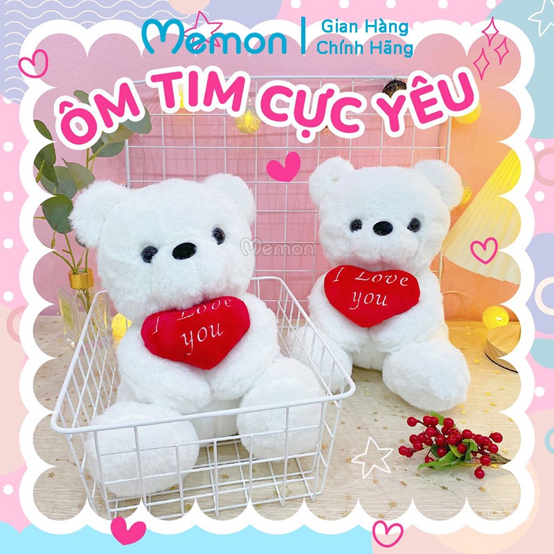 Gấu Bông Teddy Trắng Ôm Tim I Love You Cao Cấp Memon
