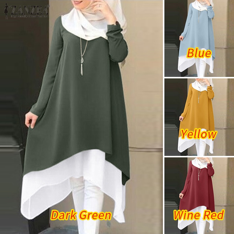 Zanzea Đầm Cổ Tròn Tay Dài Hai Lớp Thời Trang Sành Điệu Cho Nữ