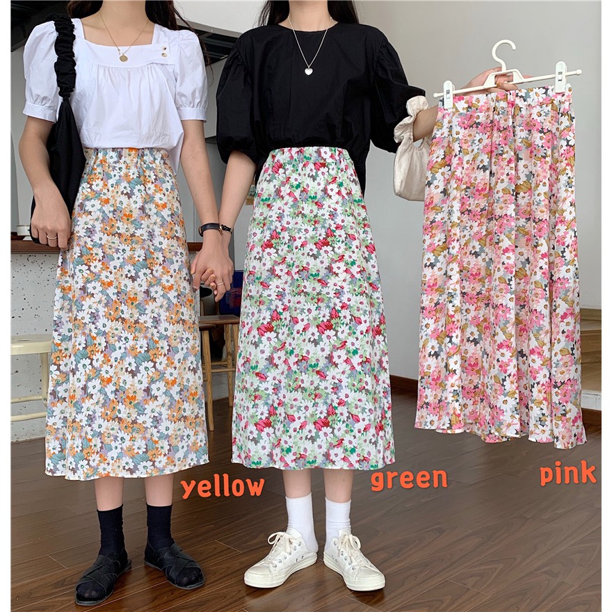 Chân Váy Midi Lưng Cao Dáng Chữ A Hoạ Tiết Hoa Phong Cách Retro | BigBuy360 - bigbuy360.vn