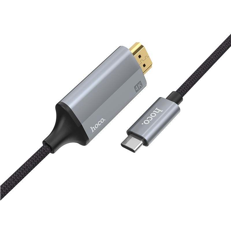 Cáp chuyển đổi TypeC sang HDMI Hoco UA13 vỏ hợp kim nhôm, hỗ trợ 4K, dài 1.8M (Xám) - Hãng phân phối