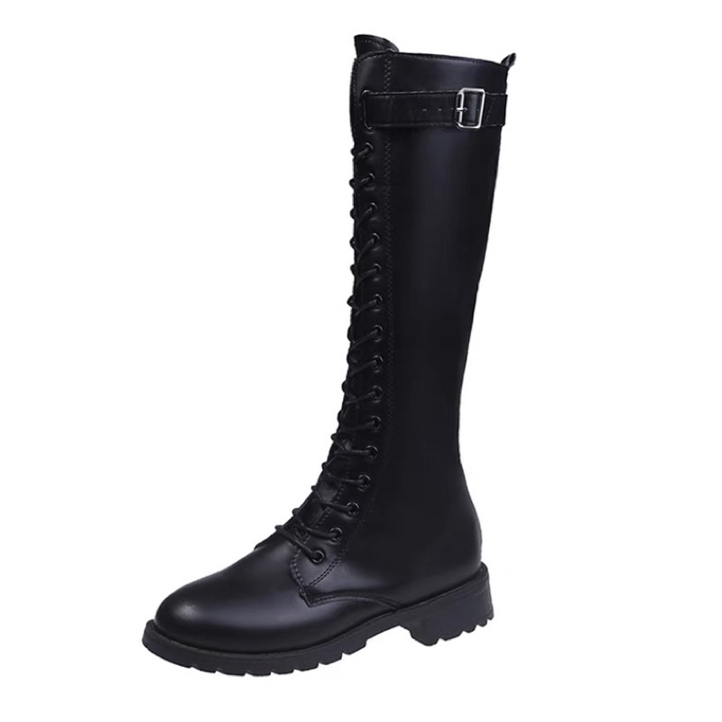 Bốt đùi da mềm buộc dây, kéo khoá sườn trẻ trung (Ảnh Thật) | BigBuy360 - bigbuy360.vn