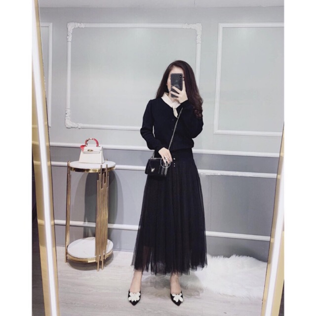 Chân váy xếp ly xòe công sở Quảng Châu( 3 lớp, ren mềm mịn, dập ly, cạp vải) Trumomy (CV22) | BigBuy360 - bigbuy360.vn