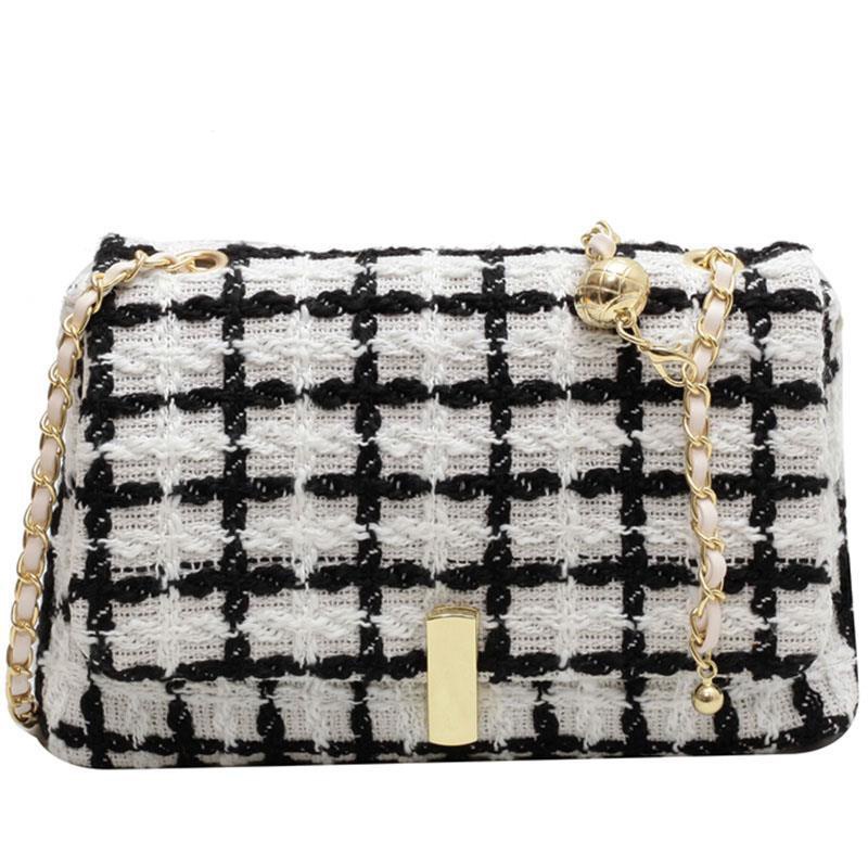 Túi Đeo Chéo Hình Vuông Cỡ Nhỏ Bằng Len Phối Dây Đeo Sợi Xích Thời Trang Cho Nữ