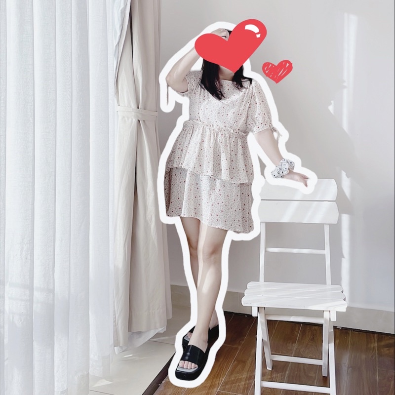 Đầm Bigsize Hoa Nhí Tầng Tay Nơ