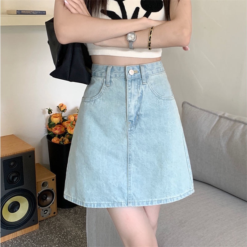 Chân váy jean Chữ A Lưng Cao Thêu Hoa Phong Cách Cổ Điển Thời Trang Mùa Hè Mới Dành Cho Nữ