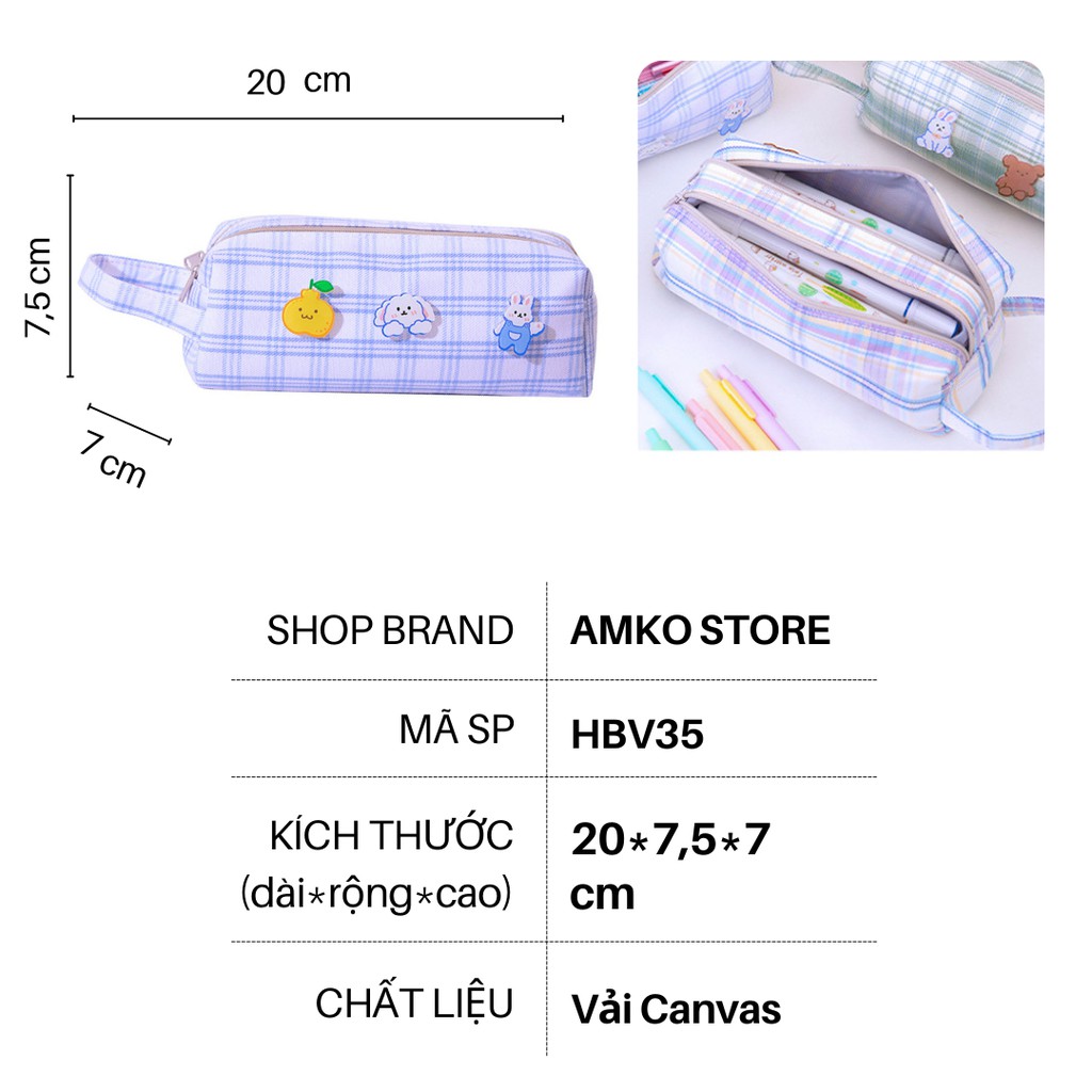 Hộp Bút Vải Canvas 2 Ngăn Cỡ To Cute Đa Năng Caro - Bóp Viết Đẹp Hot 2021 To Đựng Mỹ Phẩm, Văn Phòng Phẩm AMKO HBV35