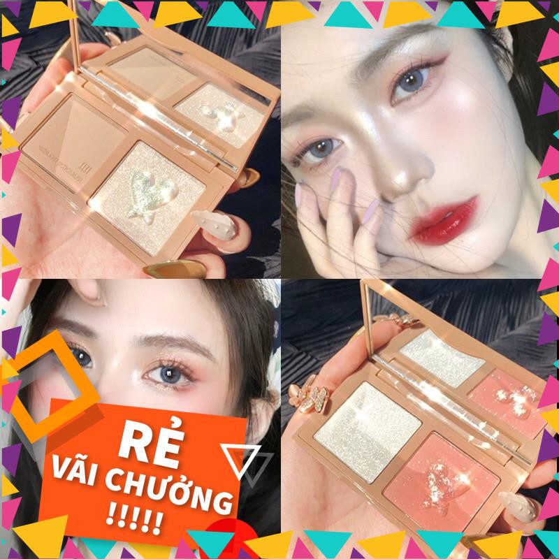 [Hàng Mới Về) Bảng Phấn Má Hồng Và Bắt Sáng Xixi siêu xinh 2 Trong 1 Lâu Trôi Chống Thấm Nước