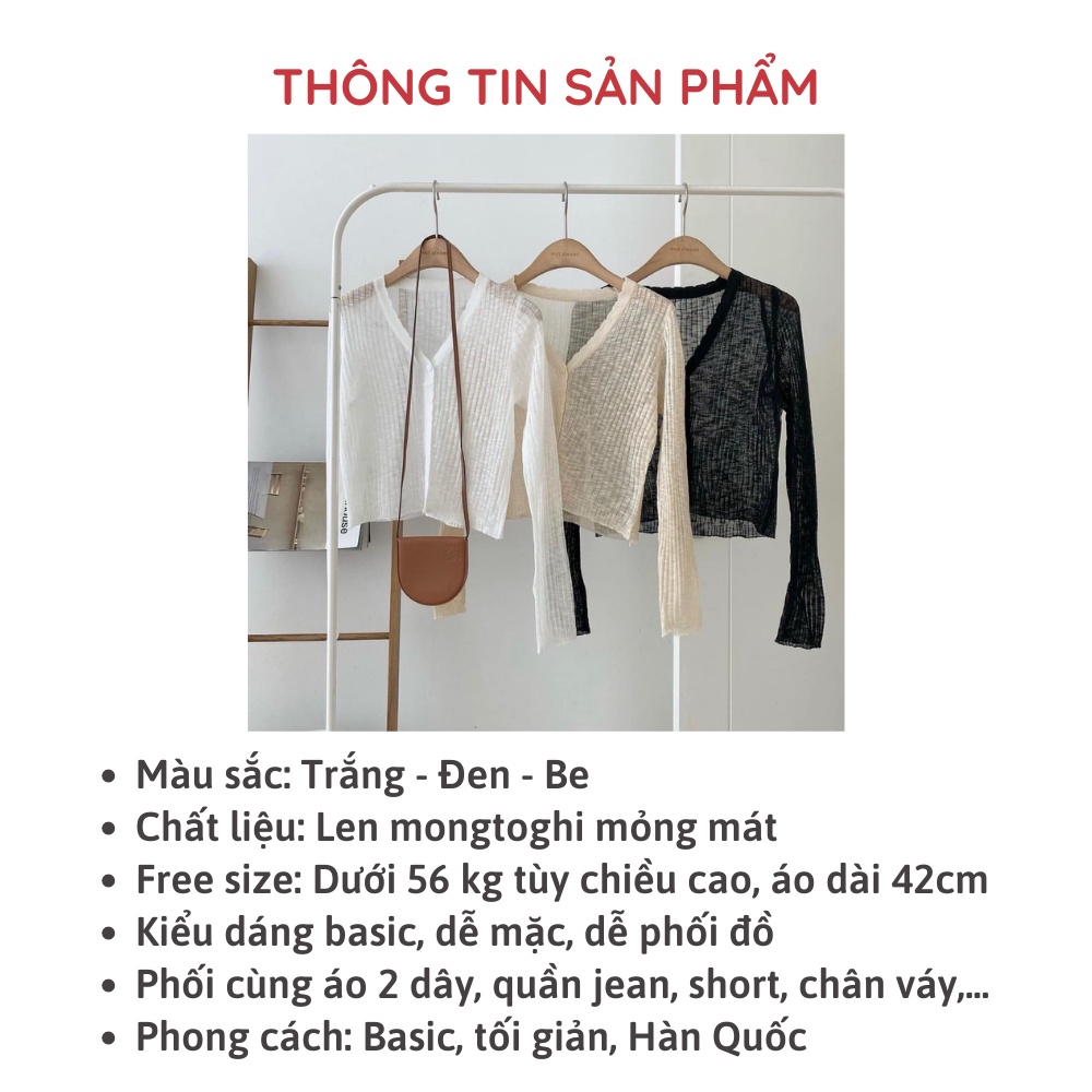 Áo khoác cardigan croptop len mỏng dài tay 1 cúc cổ tim mát nhẹ Hàn Quốc Sollle