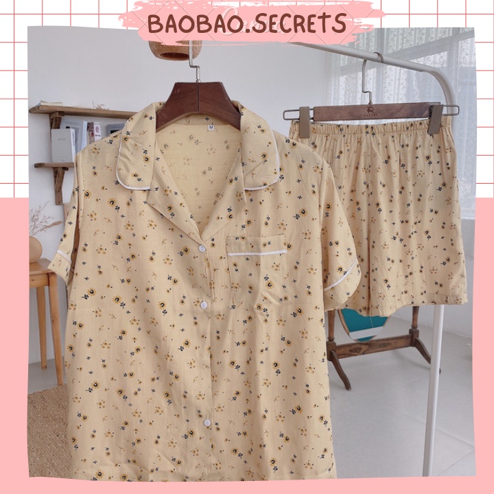 Bộ ngủ Pijama nữ mặc nhà dễ thương, bộ đồ ngủ pijama áo cộc quần cộc chất đũi mềm họa tiết cao cấp