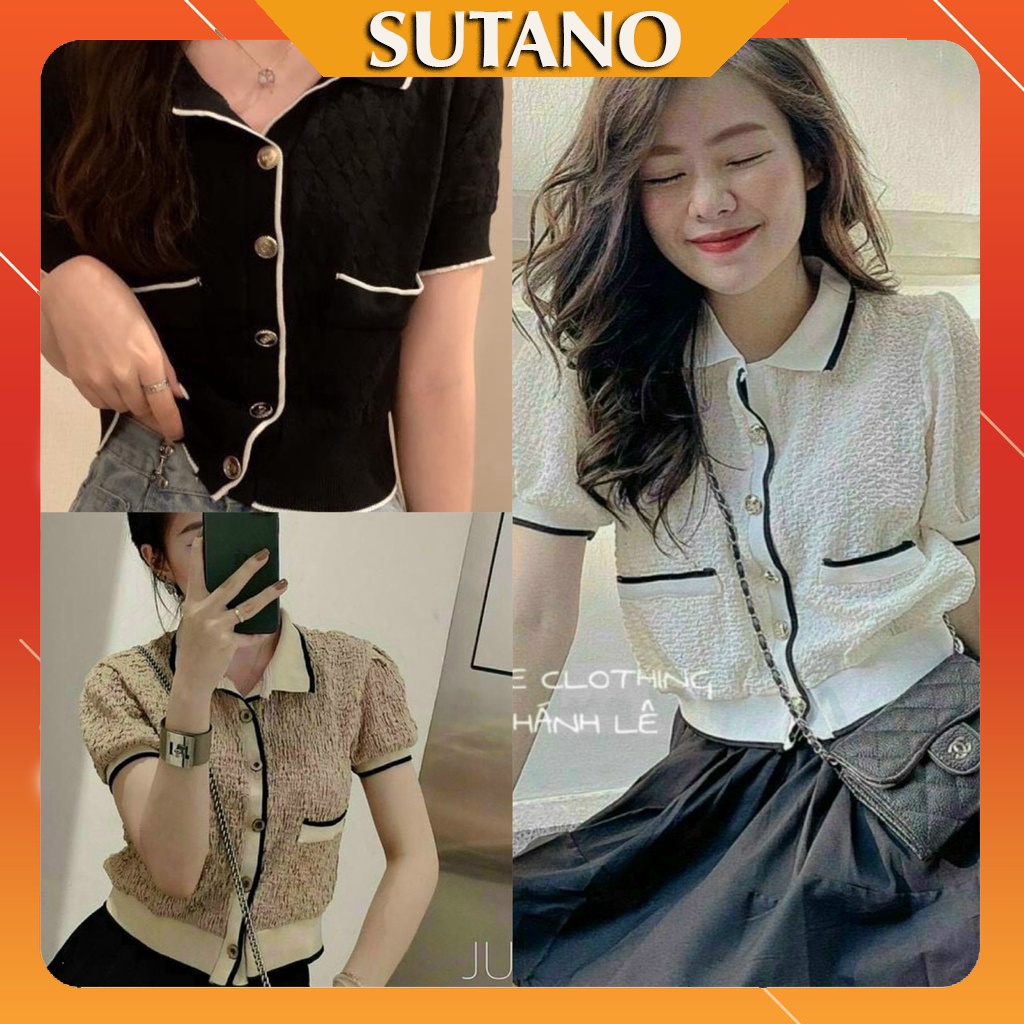 Áo len nữ,Áo Croptop Nữ, Áo Dệt Kim Chất Len Xốp Cổ Bẻ Phối Chân Váy, Quần Siêu Xinh A461 SUTANO