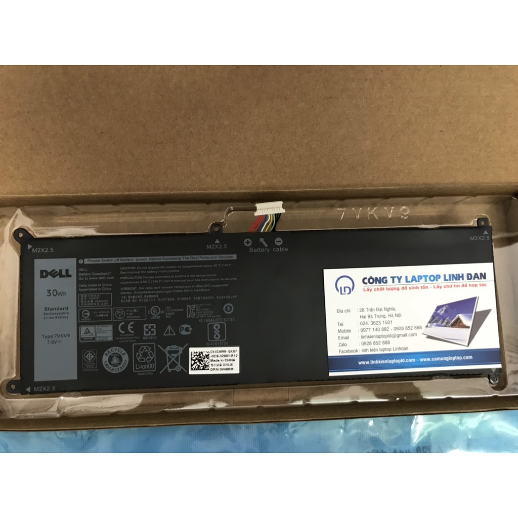 Pin Laptop Dell (Original)30Wh Xps 12 7275 9250 7VKV9 Battery
