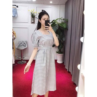Đầm caro cổ vuông 2 màu