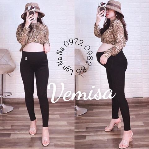 Quần bầu legging cotton có tag mèo không đáp bụng