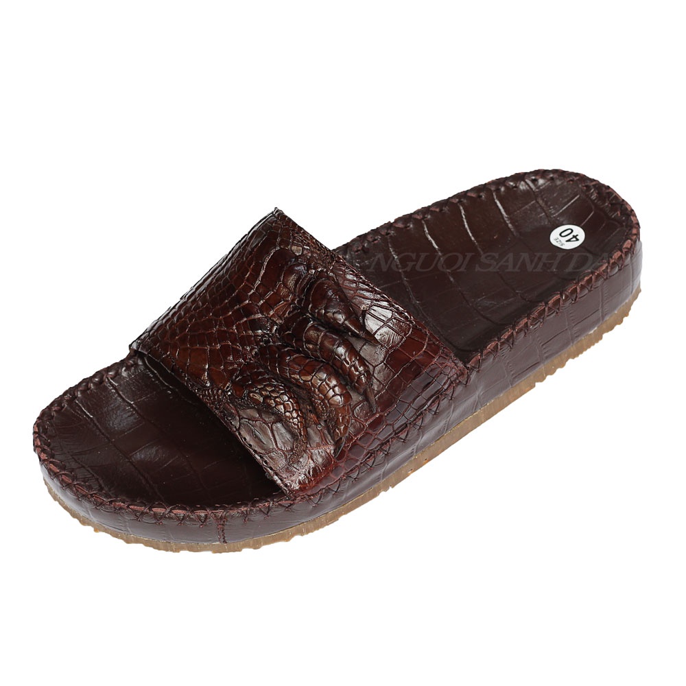 Dép nam quai ngang móng da cá sấu thật - Dép da cá sấu xịn NGƯỜI SÀNH DA DCS710  bảo hành 6 tháng