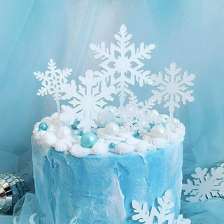 Que cắm trang trí bánh kem hình bông tuyết bằng nhựa acrylic nhiều màu sắc