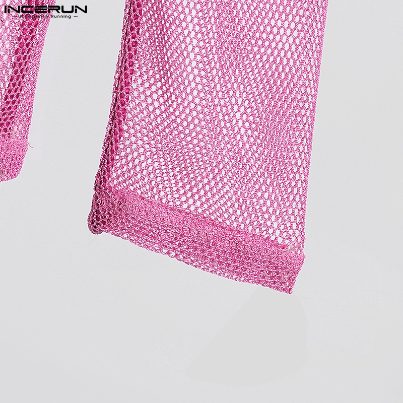 INCERUN Áo Hoodie Ngắn Tay Họa Tiết Kẻ Sọc Phối Tua Rua Thời Trang Dự Tiệc Cho Nam