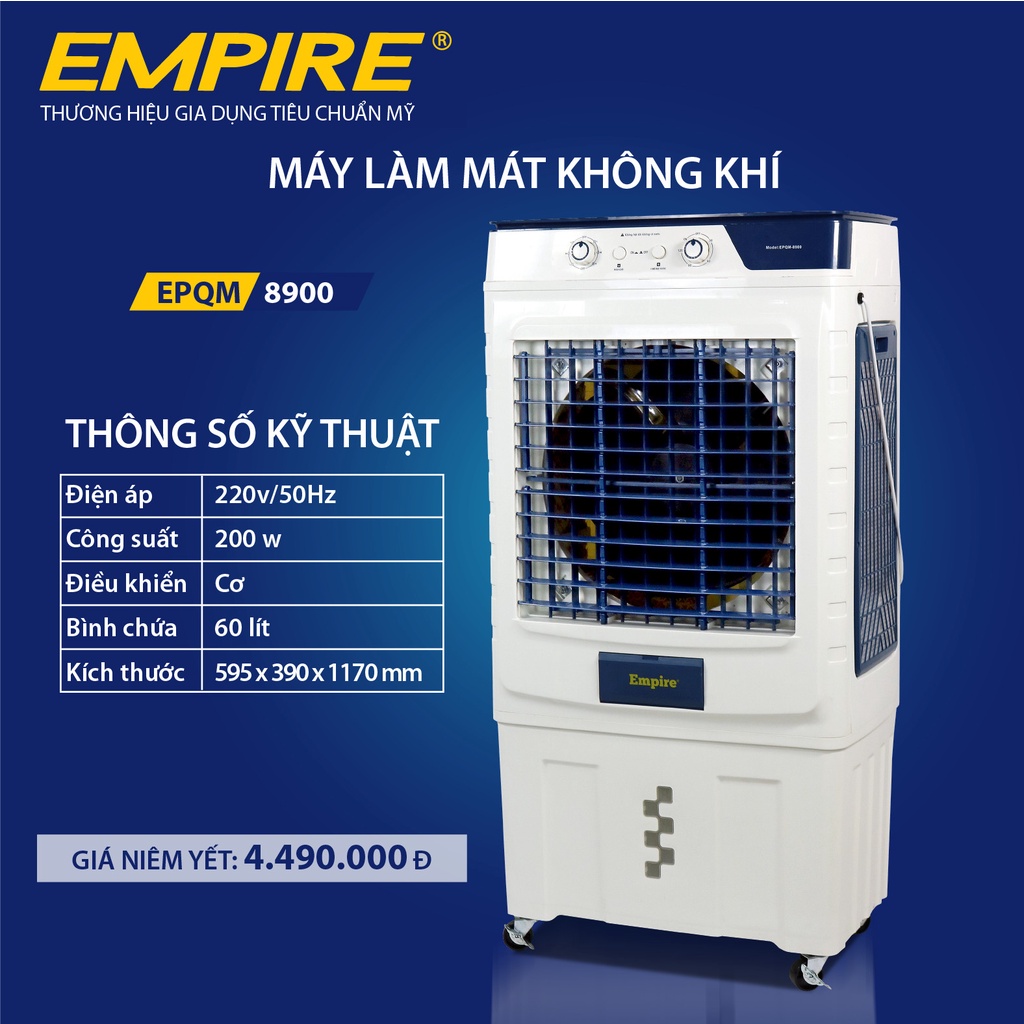 Quạt điều hòa hơi nước Empire mã 8900 dung tích 60L- Quạt làm mát hơi nước