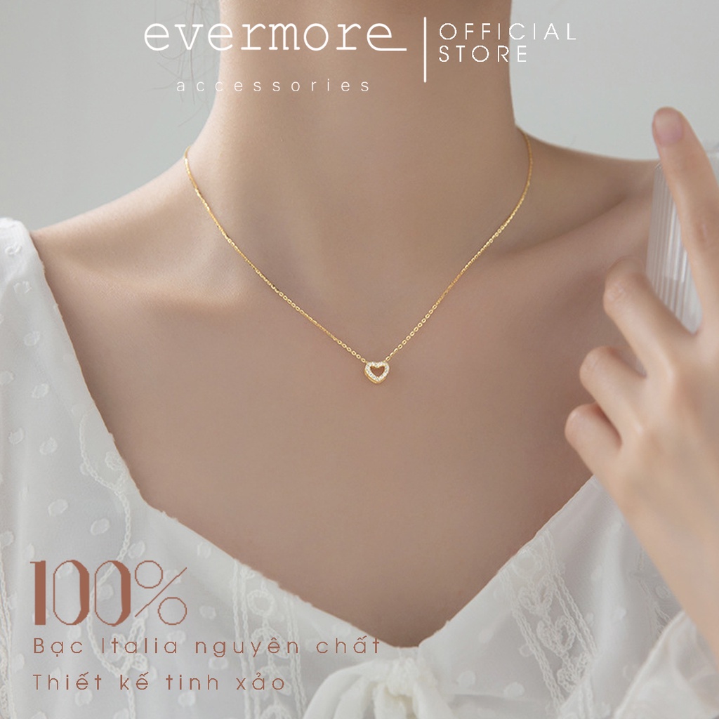 Dây chuyền bạc EVERMORE, vòng cổ đá trái tim bạc ý 925, phong cách minimalism, thanh lịch - D012