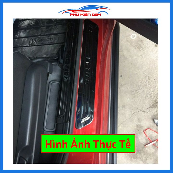 Bộ ốp bậc cửa trong ngoài nẹp bước chân HR-V 2018-2019-2020-2021 vân Titan chống trầy trang trí xe