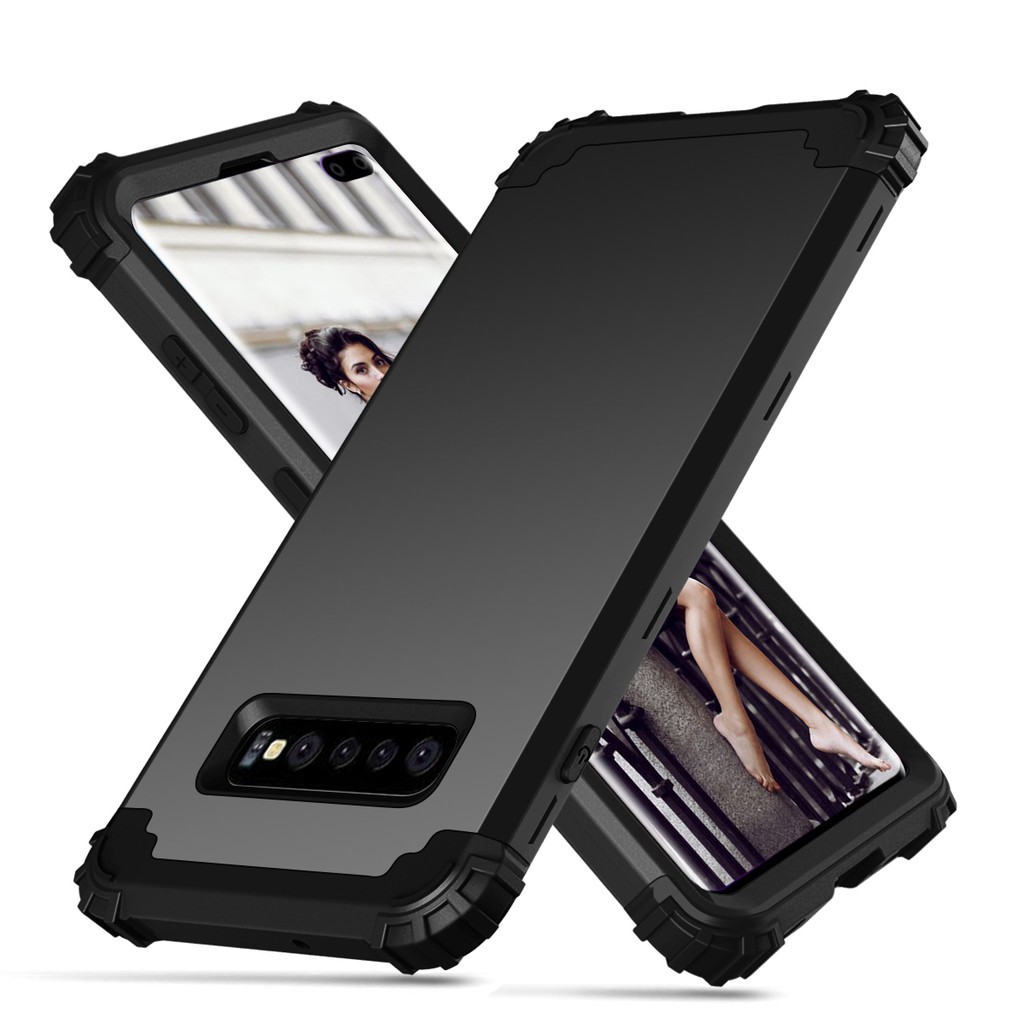 Ốp điện thoại 3 trong 1 chất liệu PC cứng và silicon mềm bảo vệ toàn diện cho Samsung Galaxy S10 S9 S8 Plus Note 9