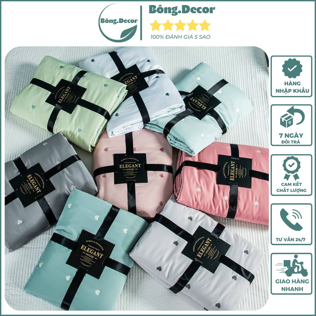 Chăn hè lụa trần bông thêu tim nhập khẩu cao cấp, chăn lụa mùa hè thu mềm mát size 2mx2m3 mềm mịn thoáng khí