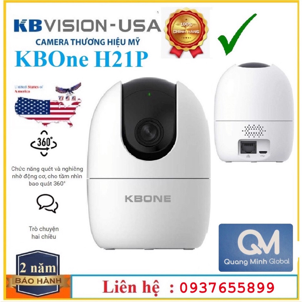 Camera IP Wifi KBVISION KN-H21P 2.0MP Full HD Quay Quét 360°, Hỗ Trợ Đèn LED Hồng Ngoại 10m