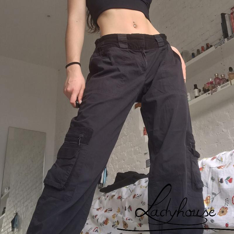 Quần Jean Dài Lưng Cao Dáng Rộng Màu Sắc Trơn Phong Cách Hip Hop Thời Trang Cho Nữ