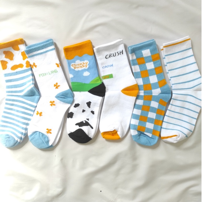 Vớ cao cổ sọc xanh dương, tất bắp chân xanh trắng nhiều hình NEKO