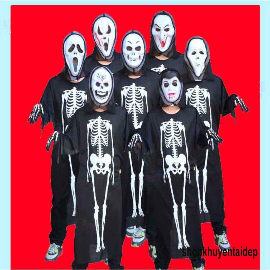 (nhiều mẫu)Trang Phục Hóa Trang Halloween Xương Người và Mặt Nạ Đầu Lâu Rùng Rợn Dành Cho Nam Nữ-Bộ quần áo ma Halloween