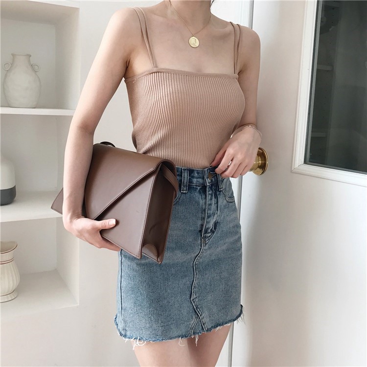 Áo Hai Dây Dệt Kim Màu Trơn Quyến Rũ Hợp Thời Trang Cho Nữ